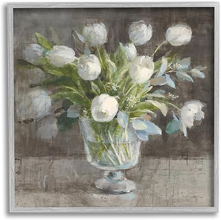 Stupell Industries Rustic White Tulip Vase Gray Framed Giclee Art Design by Danhui Nai