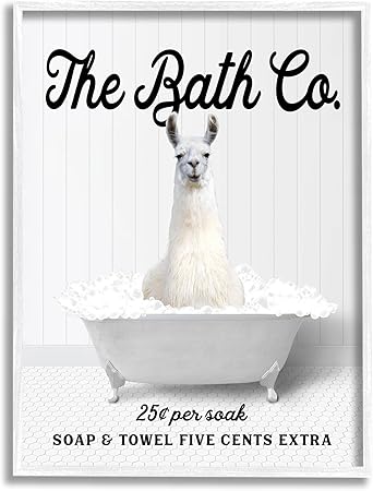 Stupell Industries Bubble Bath Ad Llama Framed Giclee Art by Lettered and Lined