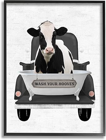 Stupell Industries Wash Your Hooves Cow Framed Giclee Art by Lettered and Lined