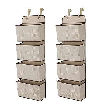 Delta Children 4 Pocket Over The Door Hanging Organizer - 2 Pack, Easy Storage/Organization Solution - Versatile and Accessible in Any Room in the House, Beige