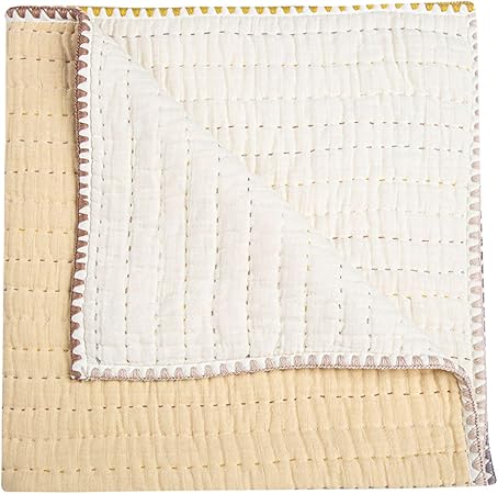 Crane Baby Blanket, Soft Cotton Quilted Nursery and Toddler Blanket for Boys and Girls, Light Yellow, 36” x 36”