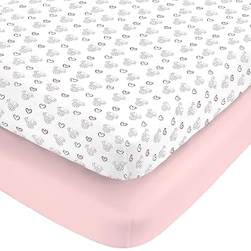 Disney Minnie Mouse Hearts Girl Standard 2-Pack Fitted Crib Mattress Sheets