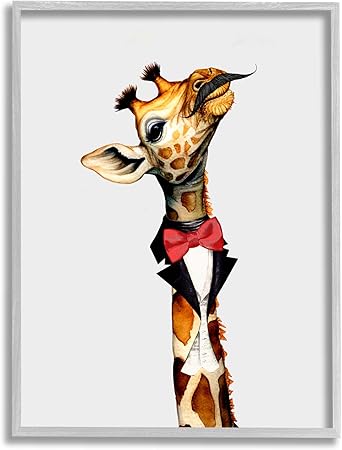 Stupell Industries Mustache Giraffe with Bowtie Framed Giclee Art by Karen Smith