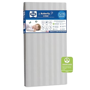 Sealy Butterfly 2-Stage Dual Firm Premium Foam Baby Crib Mattress & Toddler Bed Mattress, Hypoallergenic Waterproof Encasement Crib Mattress Cover, GREENGUARD GOLD Certified, Made in USA, 52