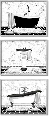 Stupell Industries Modern Marble Bathroom 3 Piece Framed Giclee Art Set by Conrad Knutsen