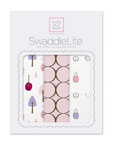 SwaddleDesigns SwaddleLite, Set of 3 Cotton Marquisette Swaddle Blankets, Premium Cotton Muslin, Cute and Calm Lite, Pastel Pink