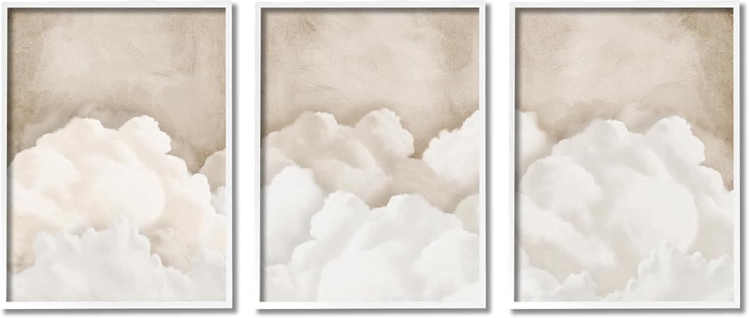 Stupell Industries Vintage Beige Clouds 3 Piece White Framed Giclee Art Set Design by Ros Ruseva