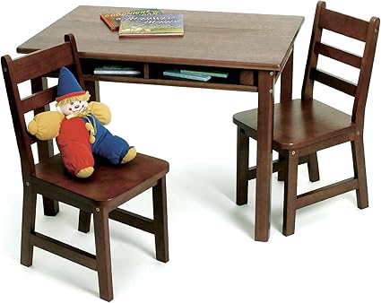 Lipper International Child's Rectangular Table with Shelves and 2 Chairs, Walnut Finish