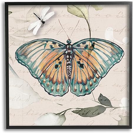 Stupell Industries Boho Butterfly with Script Framed Giclee Art by Susan Jill