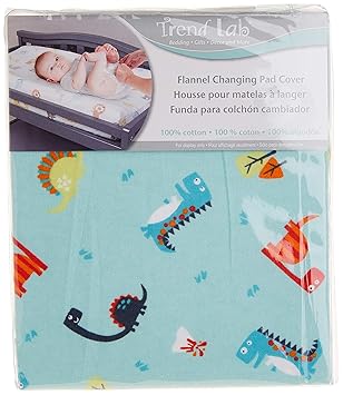 Dinosaurs Deluxe Flannel Changing Pad Cover - Dinosaurs Scatter Print Cotton Flannel, Blue, Orange, Red, Green, Fully Elasticized, 6 in Deep Pockets, Fits Standard Changing Pad 16 in x 32 in