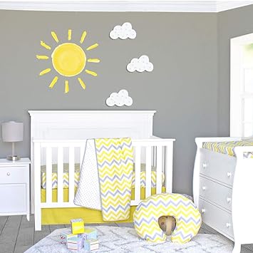 3 Piece Sunshine Yellow and Gray Chevron Crib Bedding Set