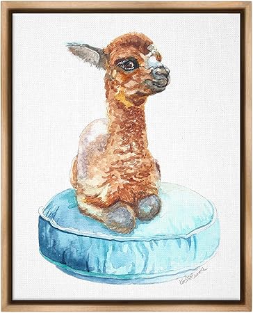 Stupell Industries Baby Goat on Pillow Framed Floater Canvas Wall Art by Jennifer Redstreake