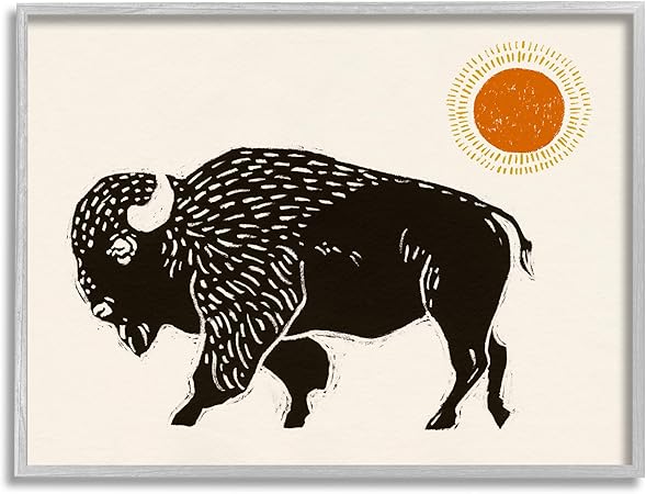 Stupell Industries Boho Bison Facing Left Framed Giclee Art by Victoria Barnes