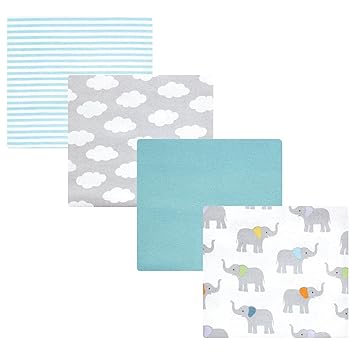 Hudson Baby Unisex Baby Cotton Flannel Receiving Blankets, Teal Elephant, One Size