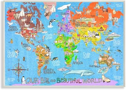 Stupell Industries Our Big Beautiful World Map Wall Plaque, 10x15, Design by Artist Marley Ungaro