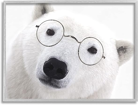 Stupell Industries White Polar Bear Glasses Animal Framed Giclee Art, Design by Karen Smith