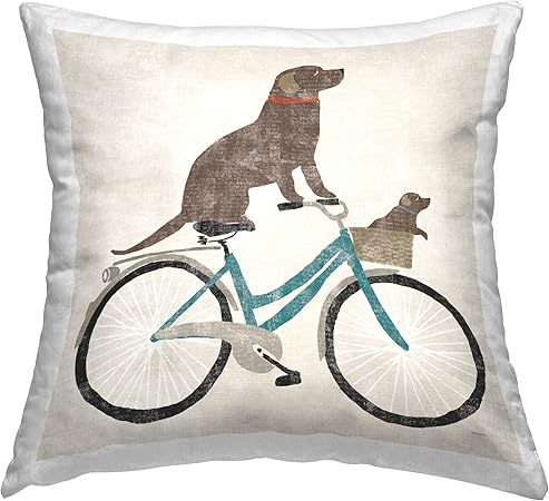 Stupell Industries Dogs Riding Blue Bicycle Design by Sue Schlabach Throw Pillow, 18 x 18, Brown