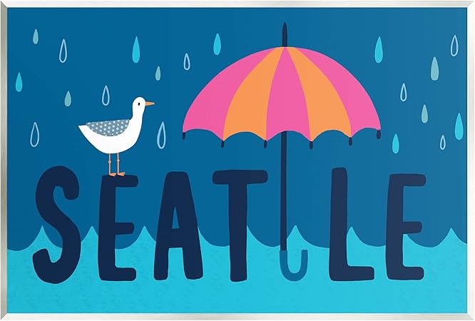 Stupell Industries Seattle Raindrops Falling Seagull Wood Wall Art, Design by Nina Seven