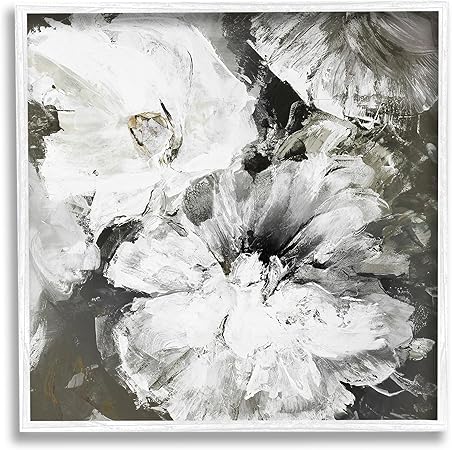 Stupell Industries Abstract White & Grey Flowers White Framed Giclee Art Design by Design Fabrikken