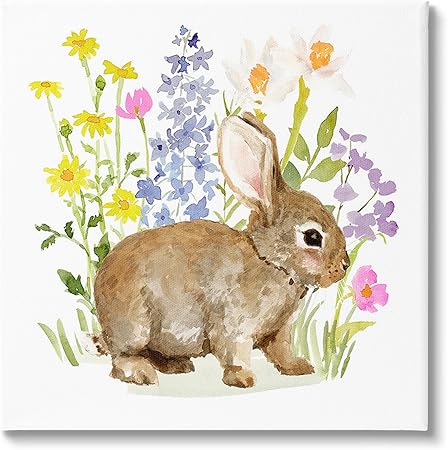 Stupell Industries Baby Bunny with Florals Canvas Wall Art by Victoria Barnes