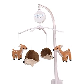 Little Love by NoJo Woodland Meadow Taupe, Tan, and Brown Plush Deer and Hedgehog Musical Mobile