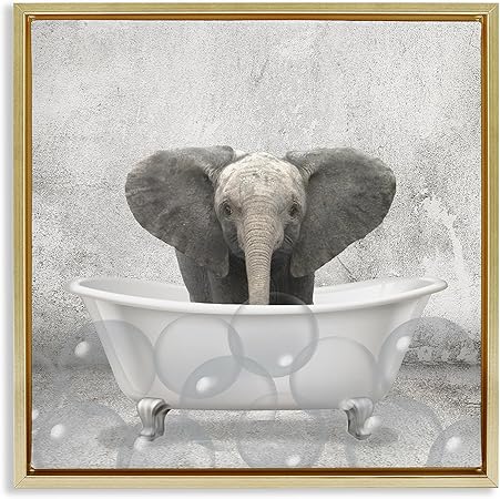 Stupell Industries Baby Elephant Bath Time Framed Floater Canvas Wall Art by Kim Allen