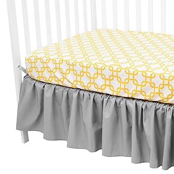 American Baby Company 100% Cotton Percale Standard Crib and Toddler Mattress Bundle, Yellow Gotcha Fitted Sheet and Gray Skirt, for Boys and Girls