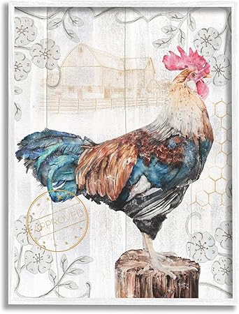 Stupell Industries Rooster with Vintage Pattern Framed Giclee Art by Studio 731 rep. Levison Designs