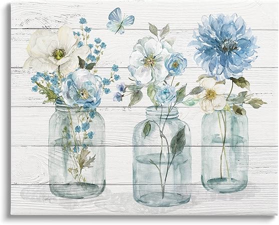 Stupell Industries Blue Country Jar Bouquets Canvas Wall Art, Design by Livi Finn