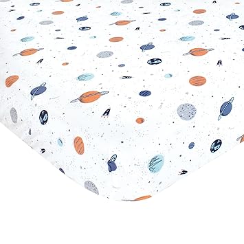 Hudson Baby Unisex Baby Cotton Fitted Crib Sheet, Space, One Size