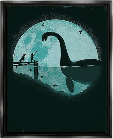 Stupell Industries Girl & Loch Ness Framed Floater Canvas Wall Art by Jay Fleck