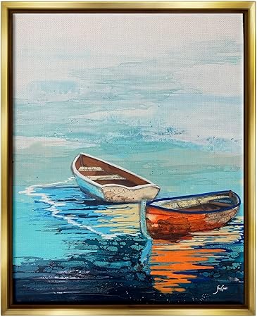 Stupell Industries Quiet Boats Drifting Vivid Ocean Surface Reflection Floating Framed Wall Art, Design By Stacy Gresell