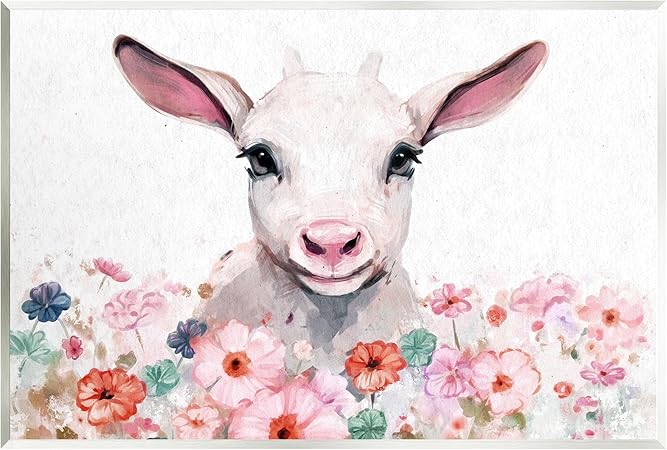 Stupell Industries Baby Sheep & Pink Flowers Wall Plaque Art by Ziwei Li