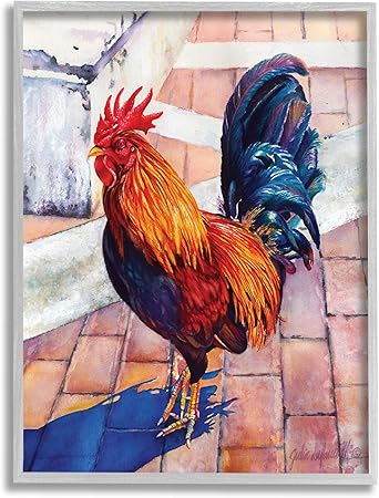 Stupell Industries Rooster Standing on Bricks Framed Giclee Art by Julia McGrath