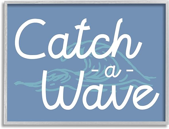 Stupell Industries Catch a Wave on Blue Framed Giclee Art by Lil' Rue