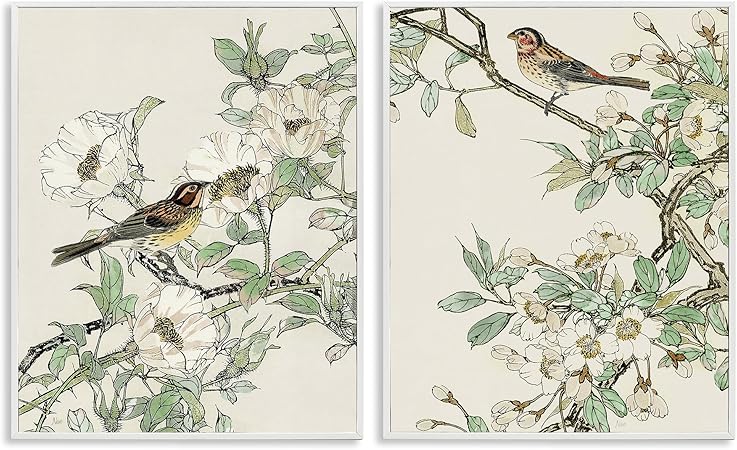 Stupell Industries Classic Sparrow on Blossoms 2 Piece Framed Giclee Art Set by Nan