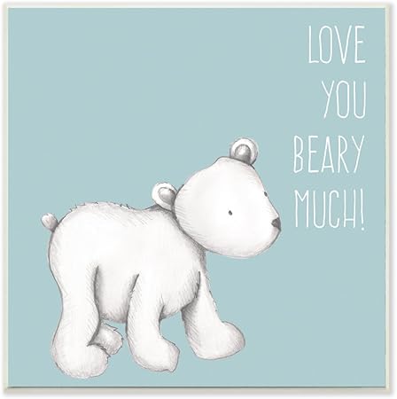 Stupell Home Décor Love You Beary Much! Polar Bear Wall Plaque Art, 12 x 0.5 x 12, Proudly Made in USA