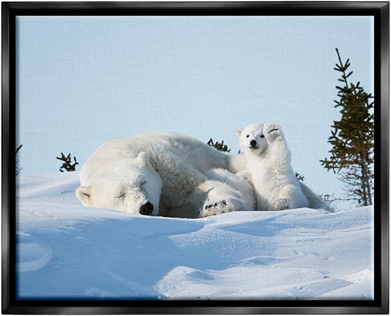 Stupell Industries Polar Bear Cub with Mom Framed Floater Canvas Wall Art by Philip Marazzi