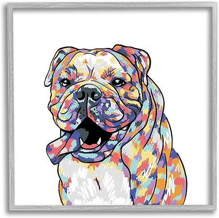 Stupell Industries Happy Bulldog Portrait Framed Giclee Art by Masey St. Studios