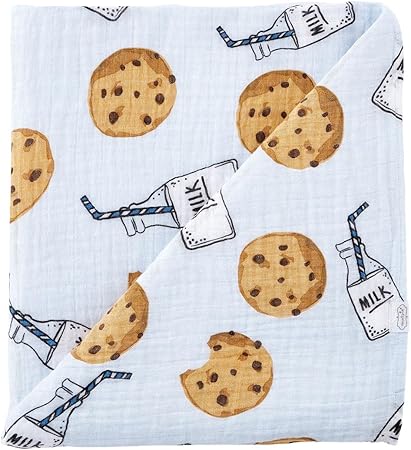 Mud Pie Muslin Swaddle, Milk and Cookies (Blue)