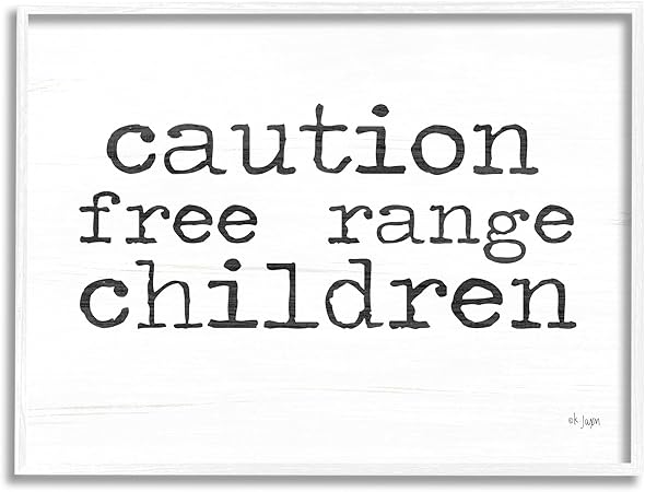 Stupell Industries Free Range Children Phrase White Framed Giclee Art Design by Jaxn Blvd.