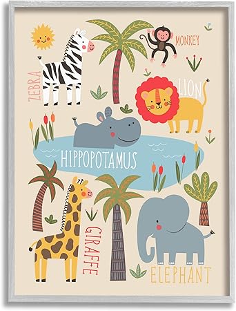 Stupell Industries Jungle Wildlife Animals Safari Giclee Framed Wall Art, Design by Abi Hall