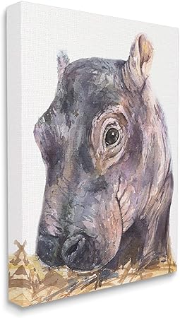 Stupell Industries Baby Hippo Portrait Adorable Grey Safari Animal, Design by George Dyachenko Canvas Wall Art, 24 x 30