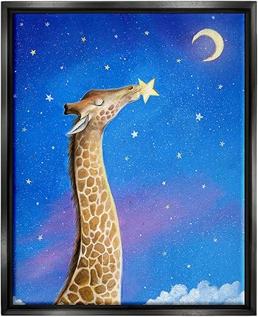 Stupell Industries Giraffe In Night Sky Framed Floater Canvas Wall Art by Hannah Spiegleman