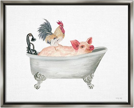 Stupell Industries Farmhouse Animals Tub Framed Floater Canvas Wall Art by Cindy Jacobs