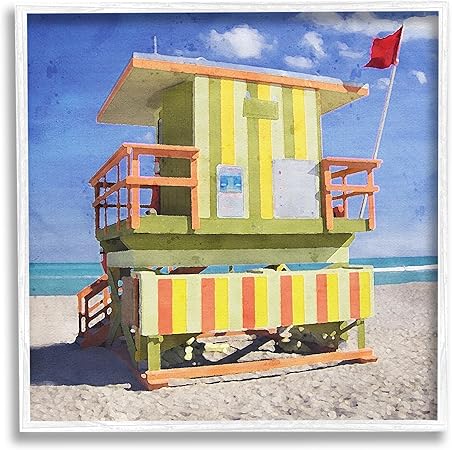 Stupell Industries Yellow Summer Beach Hut Framed Giclee Art by LSR Design Studio