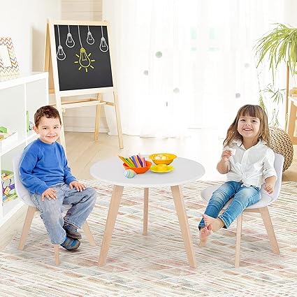 3 Pcs Kids Table and Chair Set, White