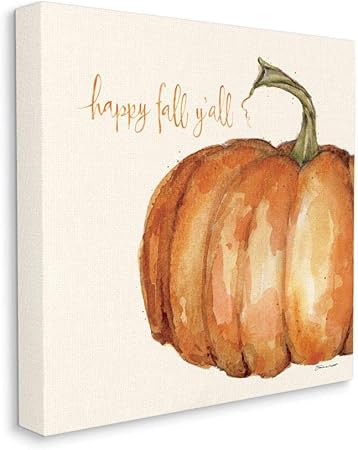 Stupell Industries Happy Fall Yall Autumn Pumpkin Seasonal Design Canvas Wall Art, 17x17, White