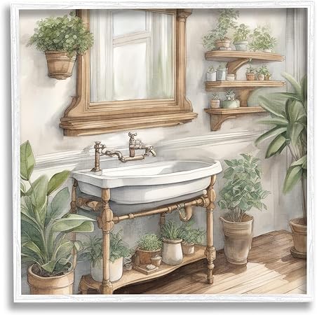 Stupell Industries Bathroom View with Plants Framed Giclee Art by Kim Allen