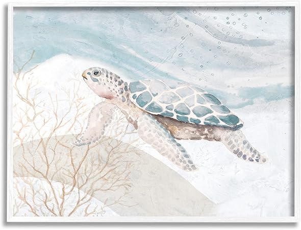 Stupell Industries Pleasant Sea Turtle Drifting Ocean Bubble Waves Framed Wall Art, Design By Patricia Pinto